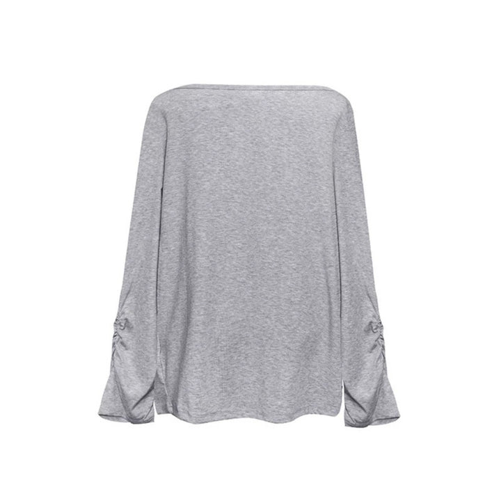 Damen Langes drapiertes Langarmshirt mit Wasserfallkragen und Raffung an den Ärmeln Drune