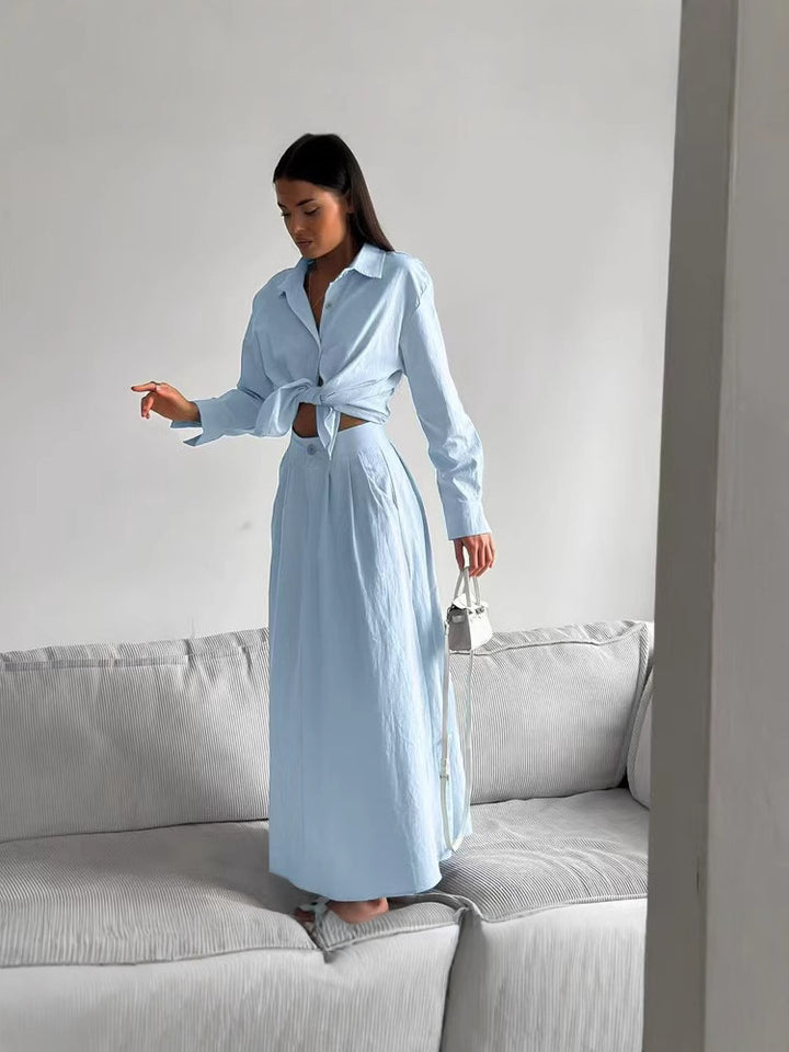 Damen lässiges Maxikleid mit Knopfverschluss und modischem Shirtkragen Drune