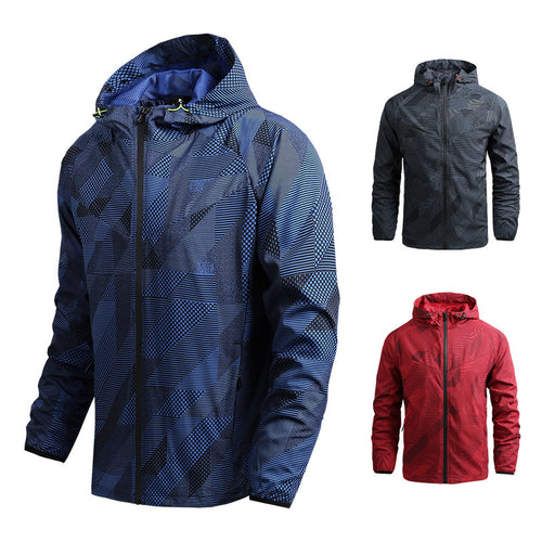 Herren atmungsaktive Softshell-Kapuzenjacke mit geometrischem Allover-Print und sportlicher Passform Drune