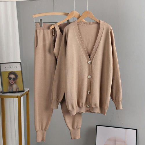 Damen stilvolles Strickset mit Knopfdetaillierung Drune