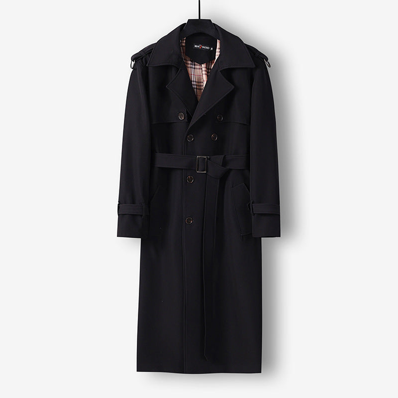 Damen Eleganter lang geschnittener Wollmix-Trenchcoat mit doppelreihiger Knopfleiste und Bindegürtel Drune