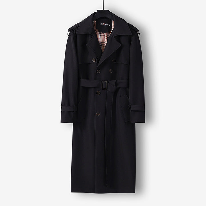 Damen Eleganter lang geschnittener Wollmix-Trenchcoat mit doppelreihiger Knopfleiste und Bindegürtel Drune