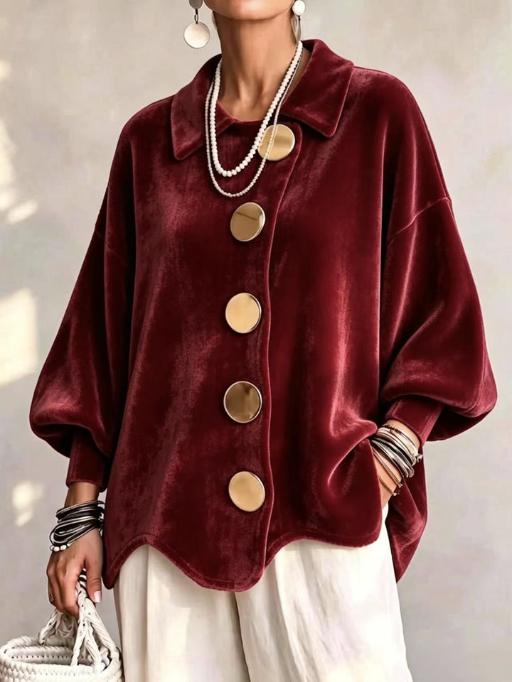 Damen Oversized Samtjacke mit großen Zierknöpfen und Balloon-Ärmeln Drune
