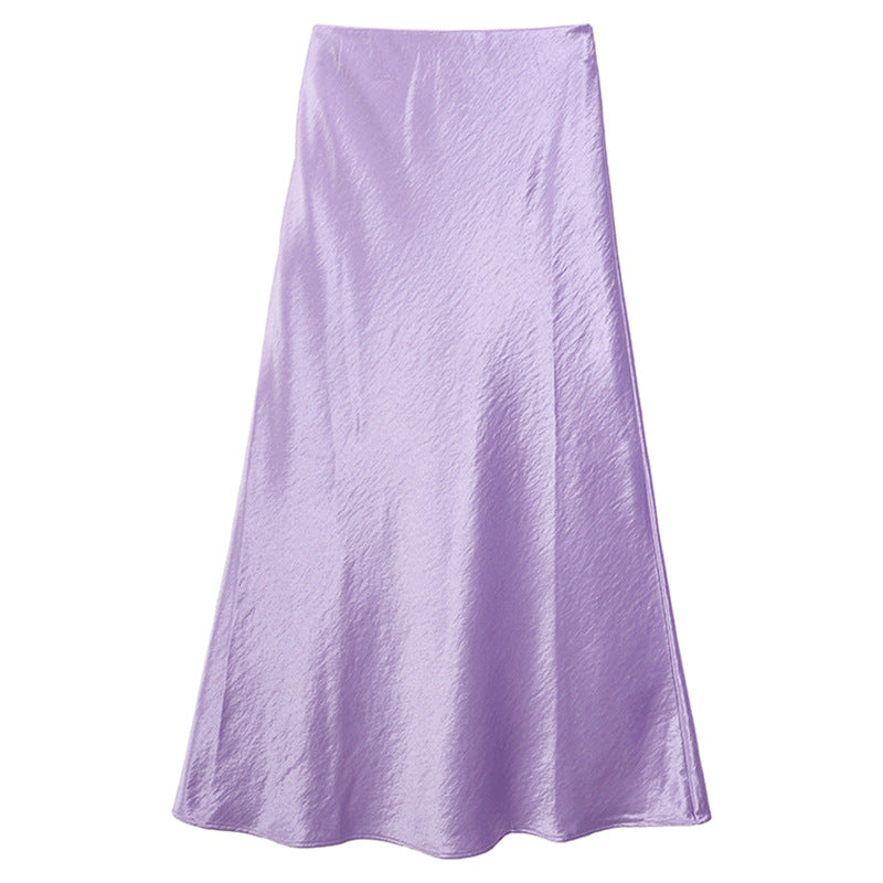 Damen nan schwingender Midirock aus satinierter Viskose mit glattem Taillenbund Drune