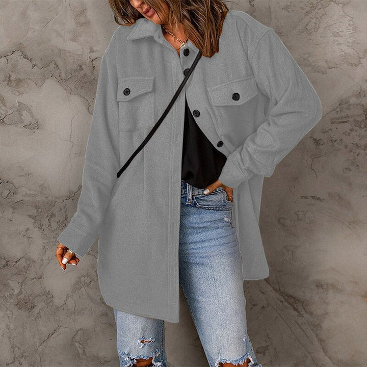 Damen vielseitige Oversize-Hemdjacke mit aufgesetzten Taschen und Knopfverschluss Drune