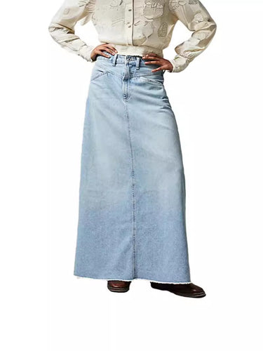 Damen Maxirock aus Denim mit hohem Bund und praktischen Taschen Drune
