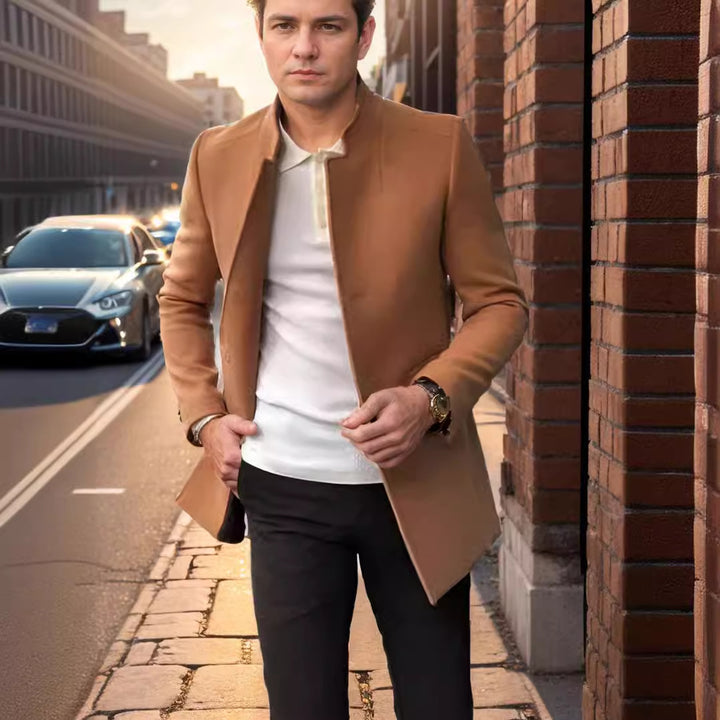 Herren modischer Mantel mit modernem Kragen und tailliertem Schnitt Drune