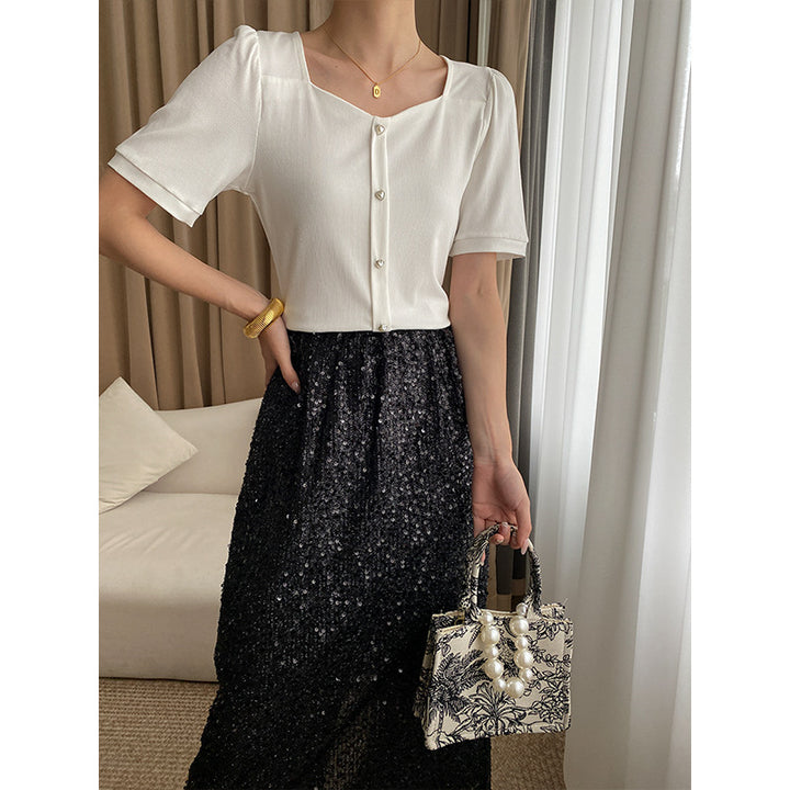 Damen elegantes Oberteil mit feinen Knopfdetails Drune