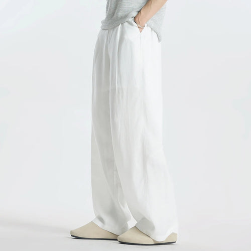 Damen Weitgeschnittene Leinenhose mit seitlichen Taschen Drune