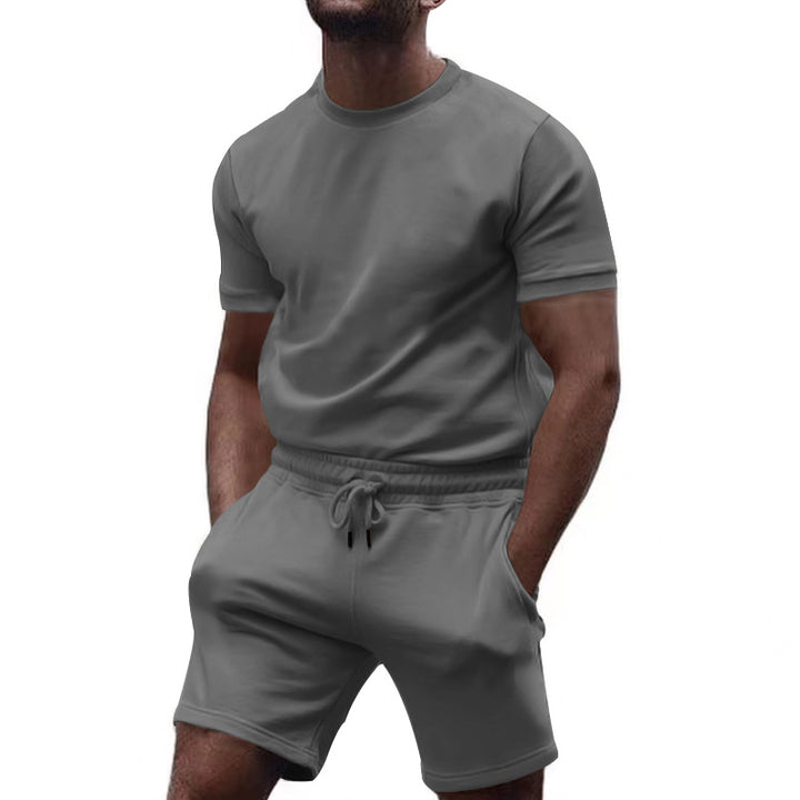Herren nan minimalistisches Jersey-Ensemble mit bequemem Rundhalsshirt und elastischer Tunnelzug-Kurzhose Drune