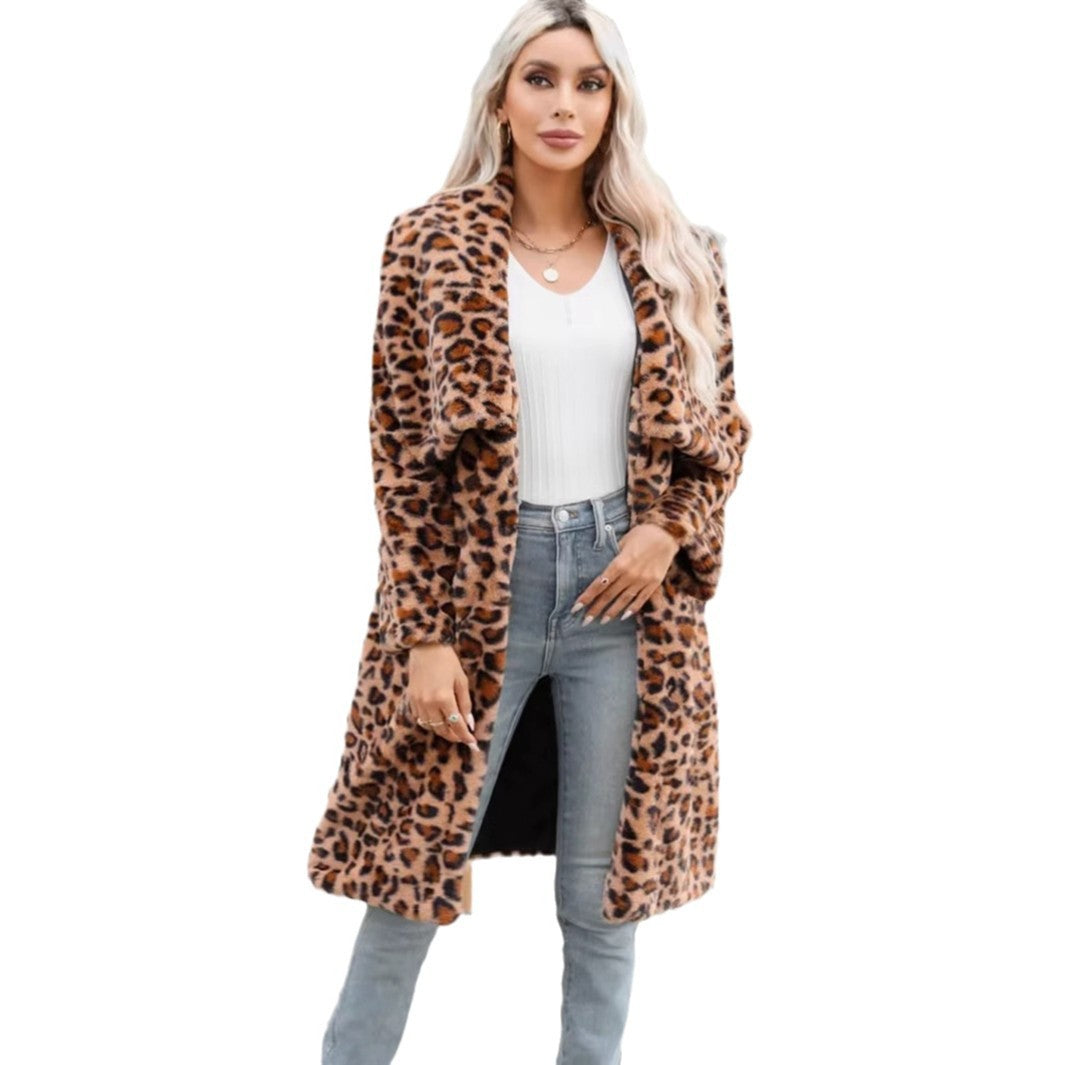 Damen Lange Leopardmuster Drune