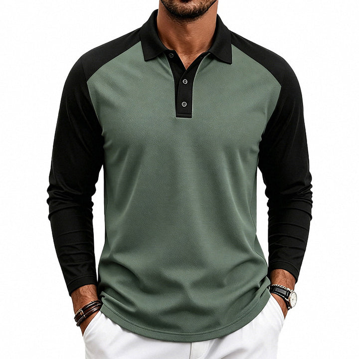 Herren nan langärmeliges Raglan-Polo aus Baumwollmix mit Knopfleiste und ergonomischem Schnitt Drune