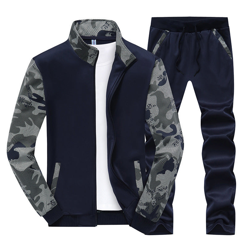 Herren Moderner Trainingsanzug im Camouflage Mesh Mix mit Stehkragen und Kordelbund Drune