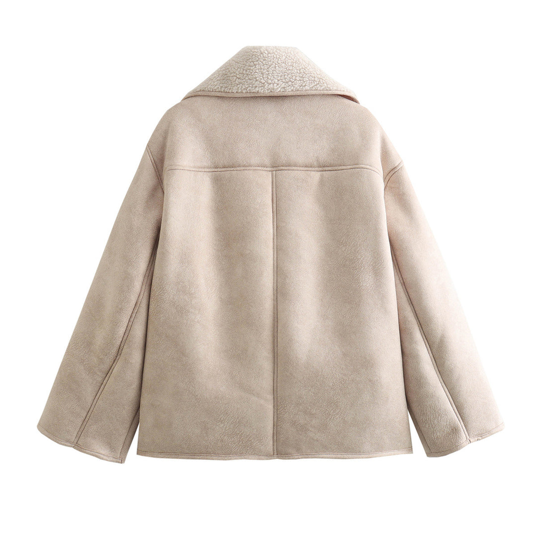 Damen nan kurzjacke im Velours‑Look mit Teddykragen und verdeckter Knopfleiste Drune