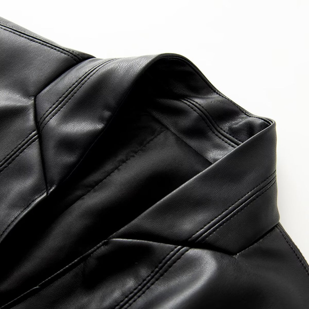 Damen Kunstleder-Blazer im Oversize-Schnitt mit Wickeloptik und taillierten Zierknöpfen Drune