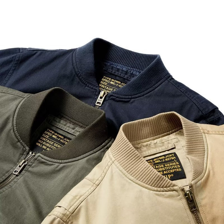 Herren Baumwoll-Canvas Bomberjacke mit Ärmeltasche und Rippbündchen Drune