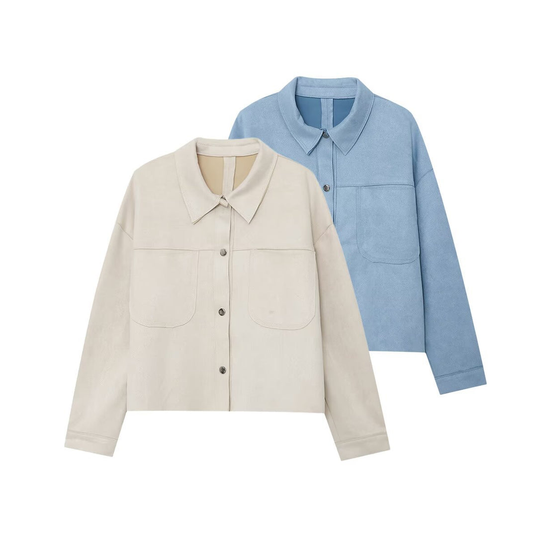 Damen nan kurz geschnittene Overshirt-Jacke aus strukturiertem Canvas mit aufgesetzten Brusttaschen Drune