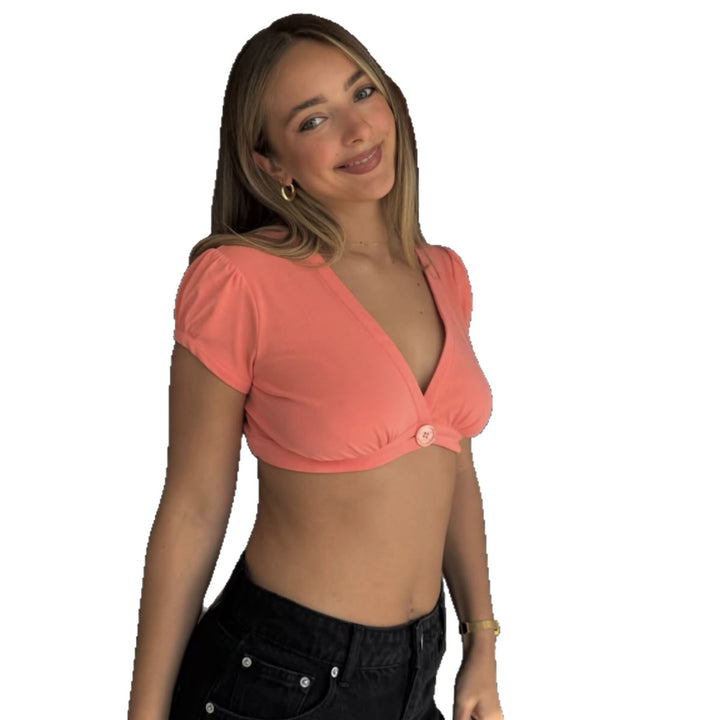 Damen Crop-Top mit Knotendetail und kurzen Ärmeln Drune