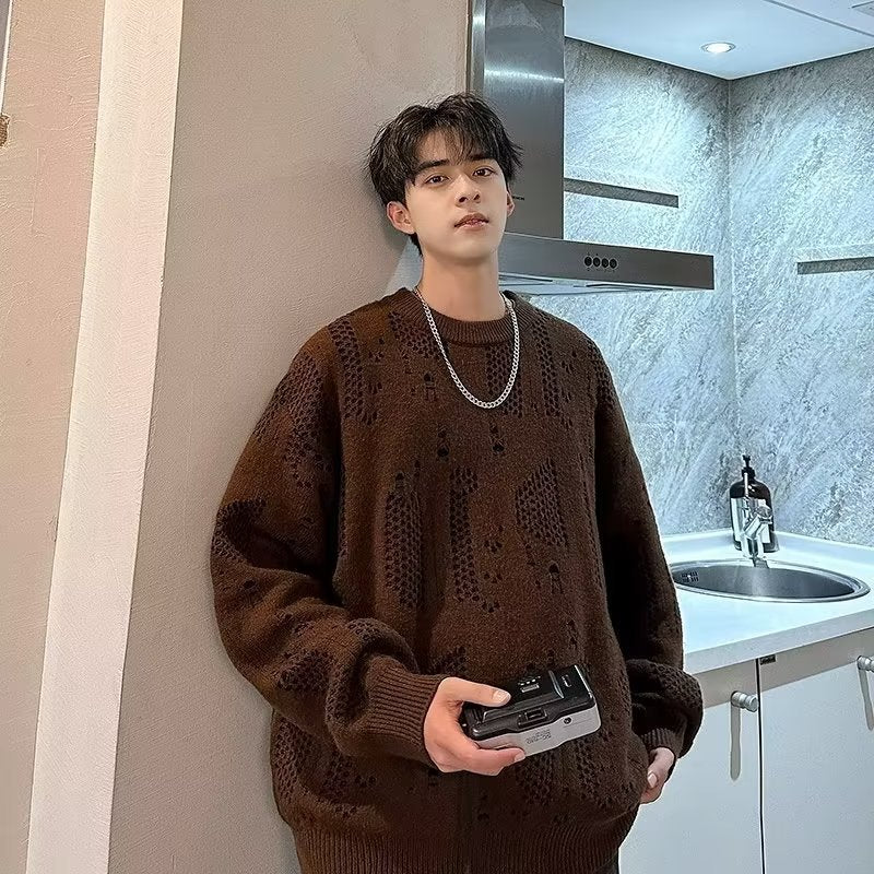 Herren lässiger Strickpullover mit einzigartigen Lochmustern Drune