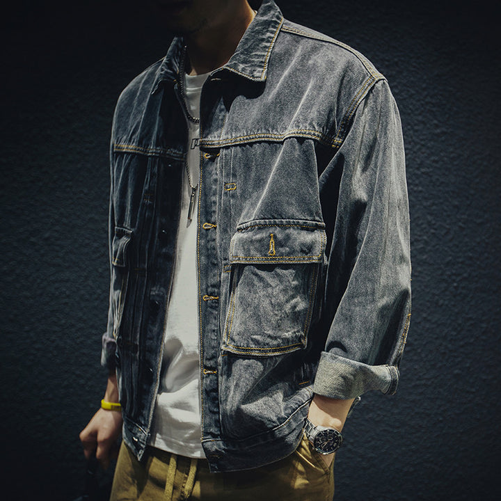 Herren Lässige Denim Jacke mit praktischen Taschen Drune