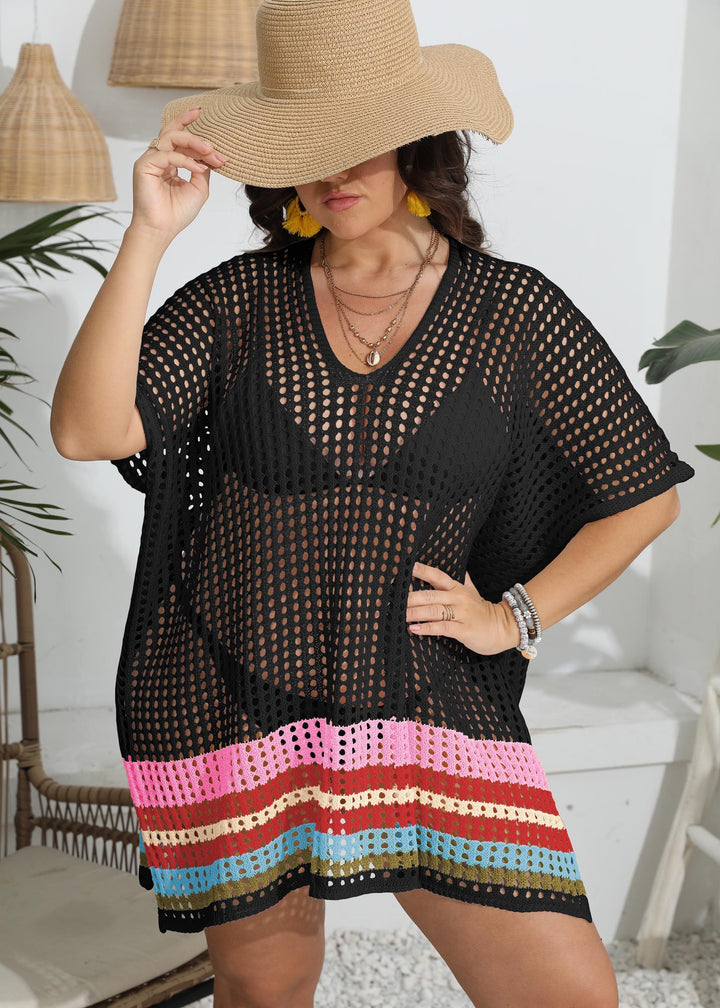Damen transparenter Strandüberwurf mit buntem Lochdesign Drune