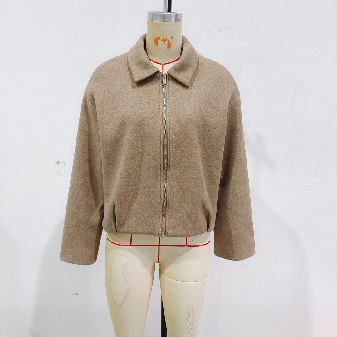 Damen nan kastig geschnittene Wolloptik-Übergangsjacke mit Hemdkragen und verdecktem Reißverschluss Drune