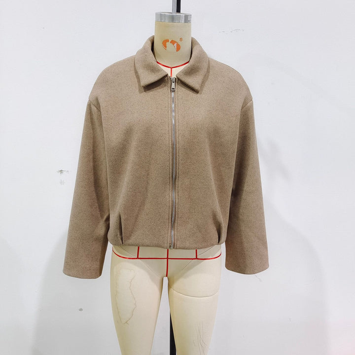 Damen nan kastig geschnittene Wolloptik-Übergangsjacke mit Hemdkragen und verdecktem Reißverschluss Drune