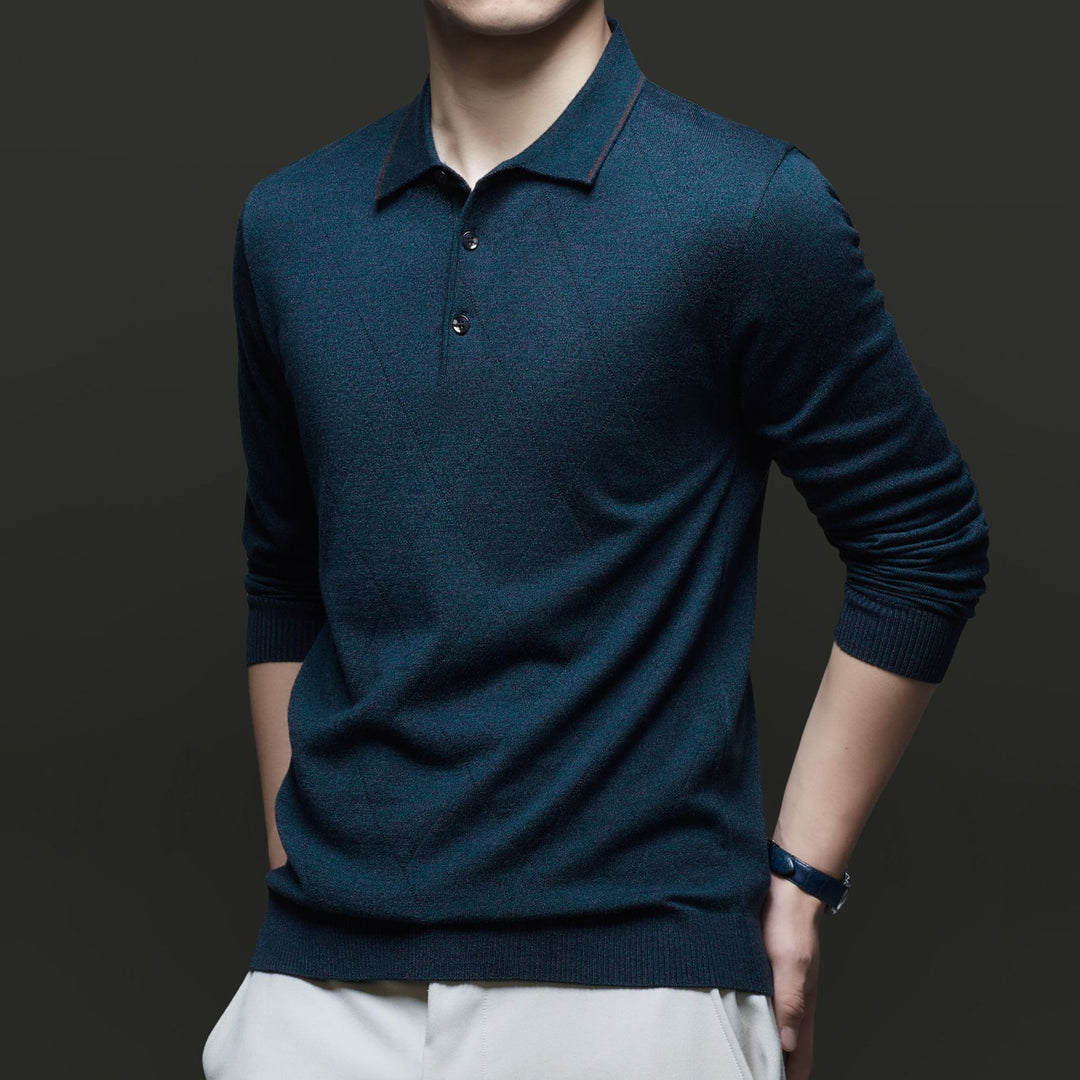 Herren Langarm-Polohemd mit stilvollem Strukturdesign und hochwertigem Kragen Drune