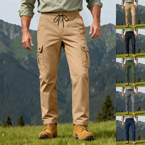 Herren nan robuste Freizeit-Cargohose mit elastischem Bund Tunnelzug und Mehrfachtaschen Drune