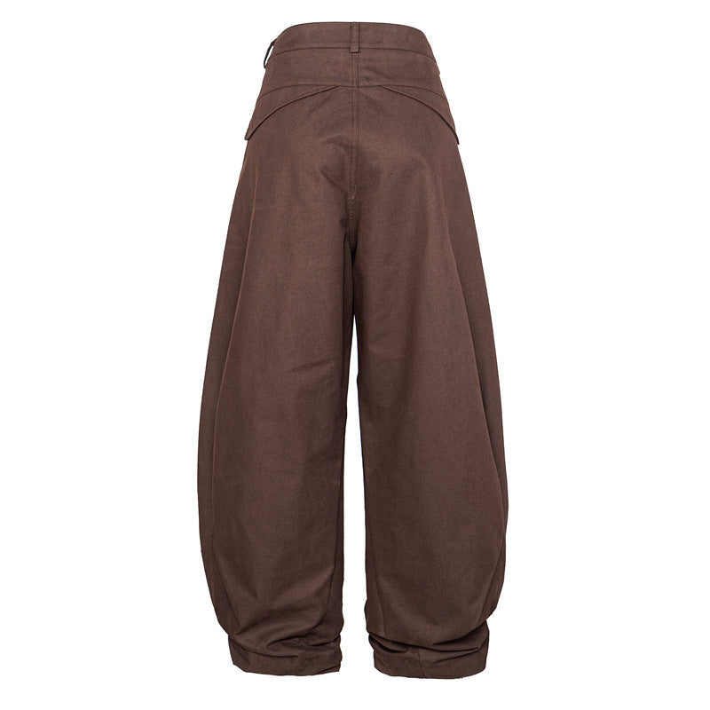 Damen Hohe Taillenweite Culotte-Hose aus schwerer Baumwollmischung mit Umschlagbund Drune