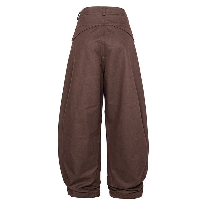 Damen Hohe Taillenweite Culotte-Hose aus schwerer Baumwollmischung mit Umschlagbund Drune