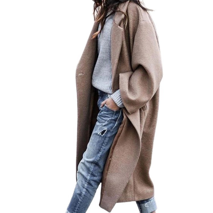 Damen nan langer Oversize Wollmix-Kimonomantel mit offener Vorderseite und tiefen Eingrifftaschen Drune
