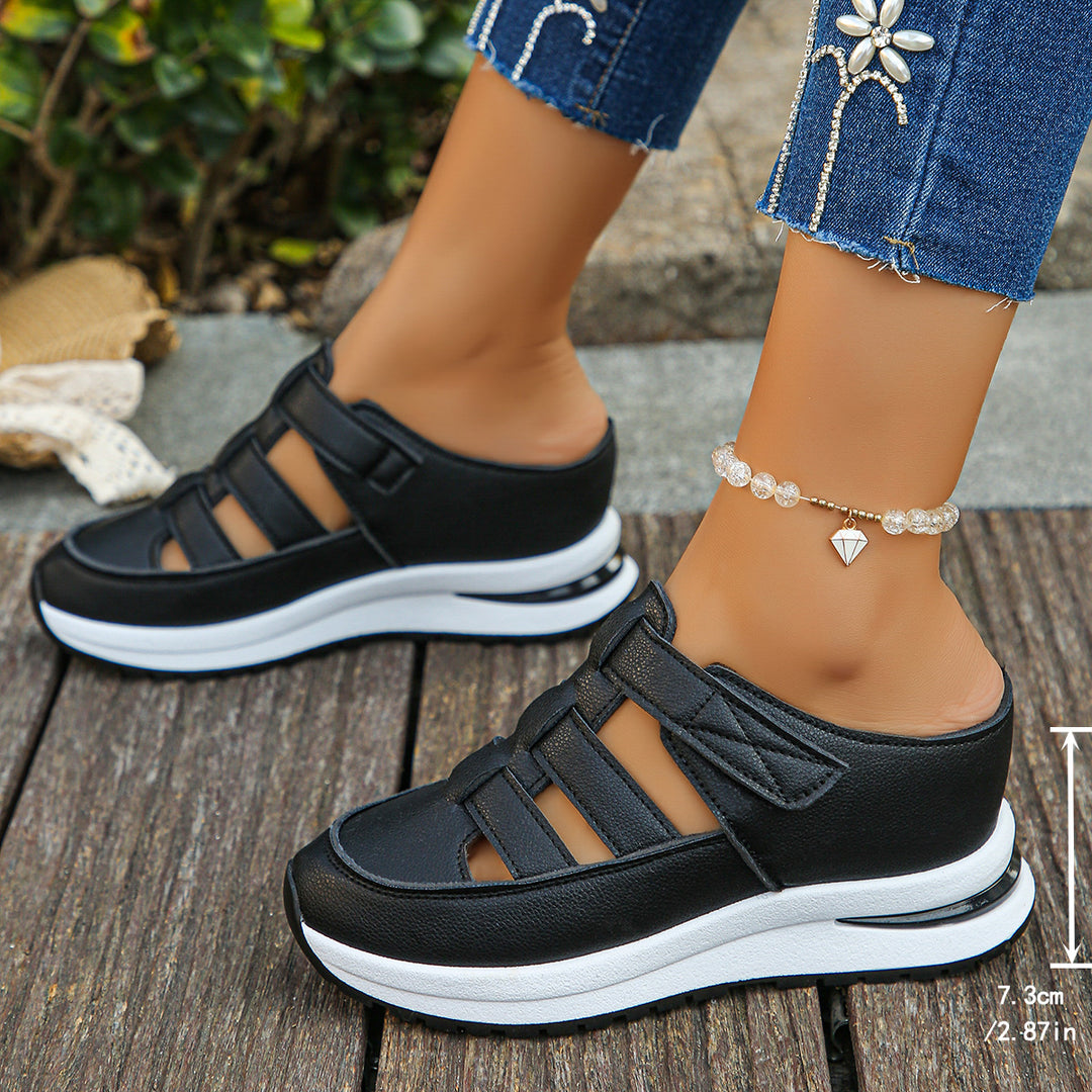 Damen Plateau-Slipper mit Klettverschluss und Cut-Out-Design Drune