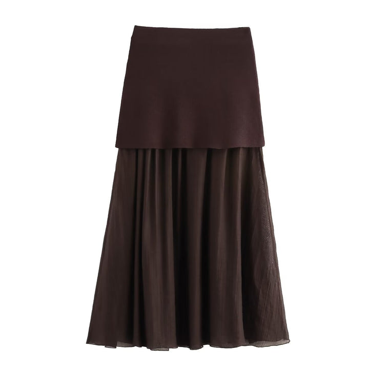 Damen Zweilagiger Chiffon-Maxirock mit glattem Hüftbesatz und A‑Linien‑Fall Drune