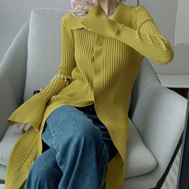 Damen Langärmliges Strickhemd mit modernem Rippdesign Drune