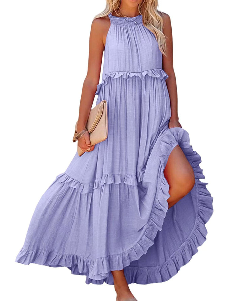 Damen Maxikleid mit Rüschendetails und luftiger Silhouette Drune