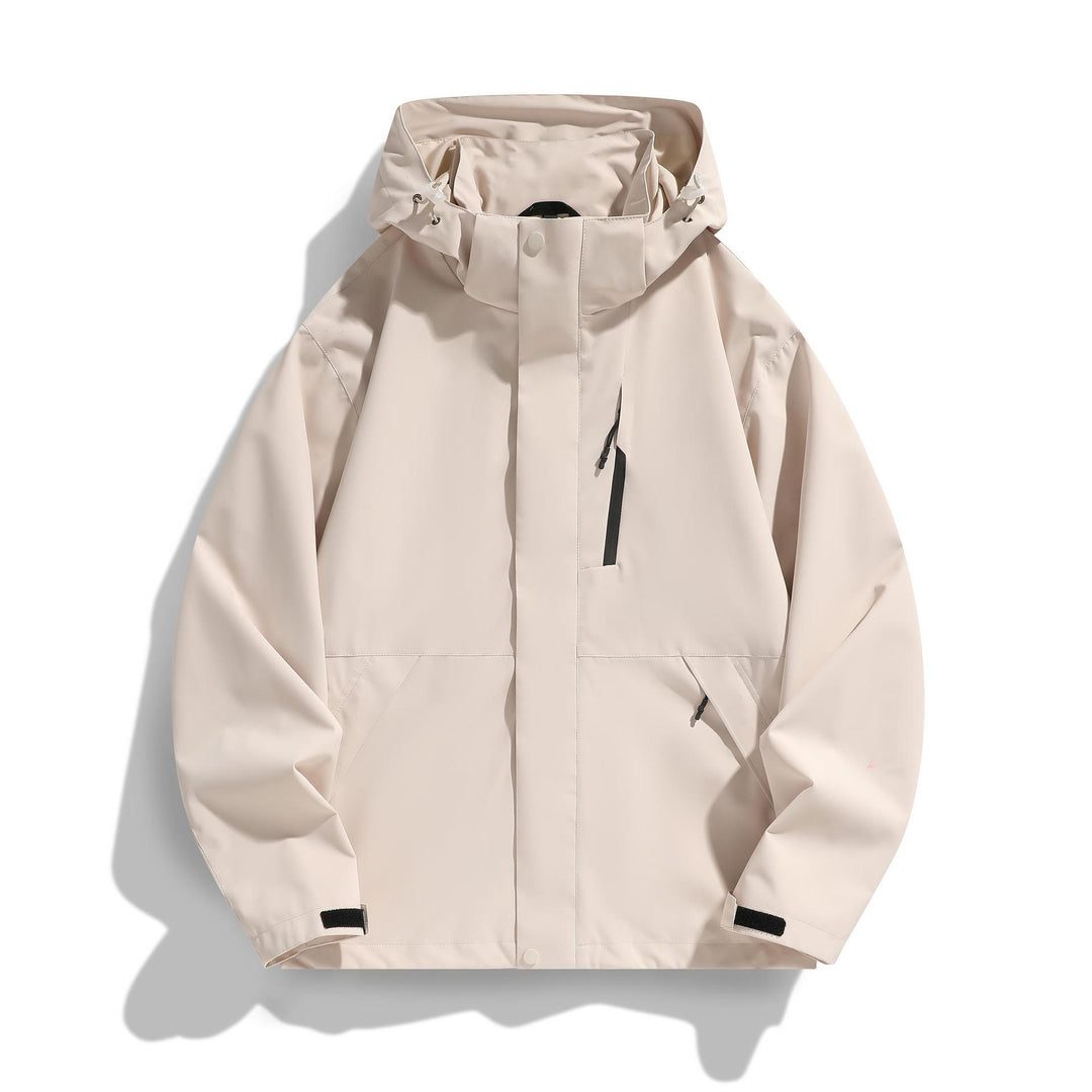 Damen Wasserabweisende Kapuzen‑Übergangsjacke mit verstellbarer Kapuze, verdeckter Frontblende und Multifunktionstaschen Drune