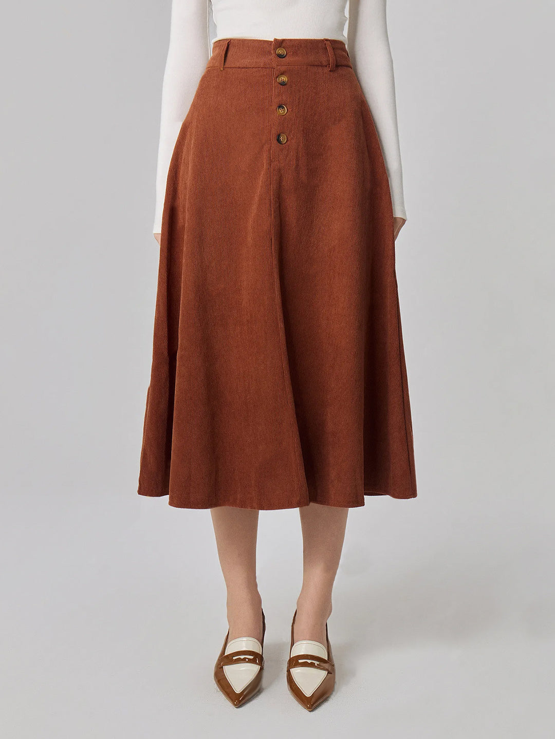 Damen Midi-Rock im eleganten A-Linien-Schnitt mit dekorativen Knopfdetails Drune