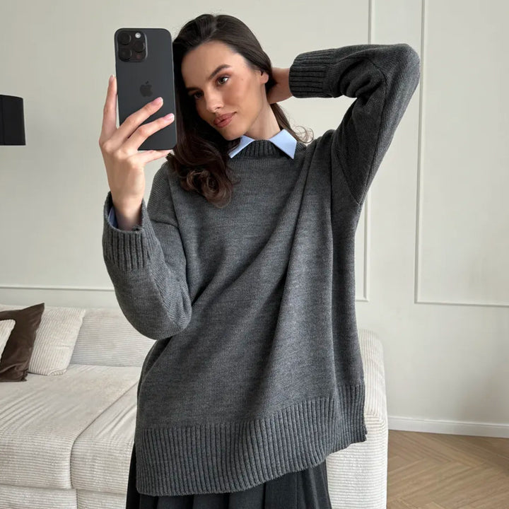 Damen Großer Strickpullover mit überschnittenen Schultern und Rippenbündchen Drune