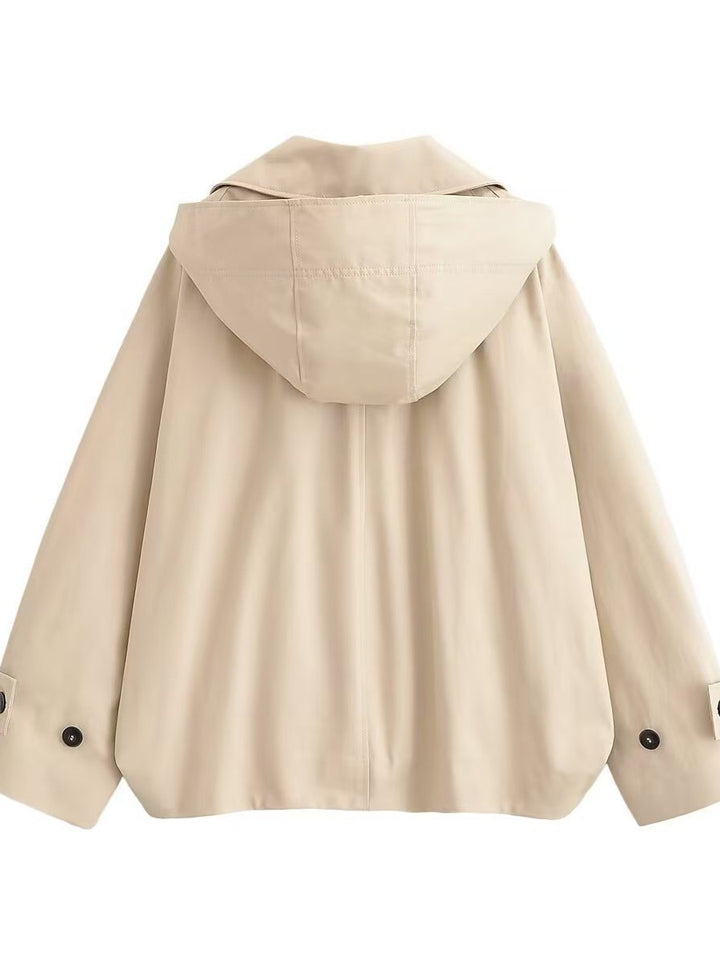 Damen Oversized Regenjacke mit Kapuze und modischem Schnitt Drune