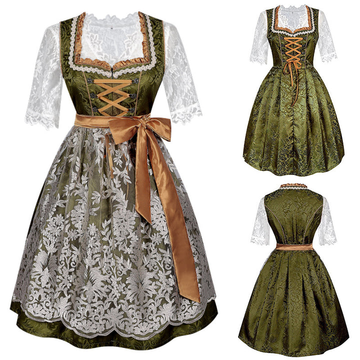 Damen nan traditionelles Dirndlkleid mit Spitzenbluse und bestickter Schürze Drune