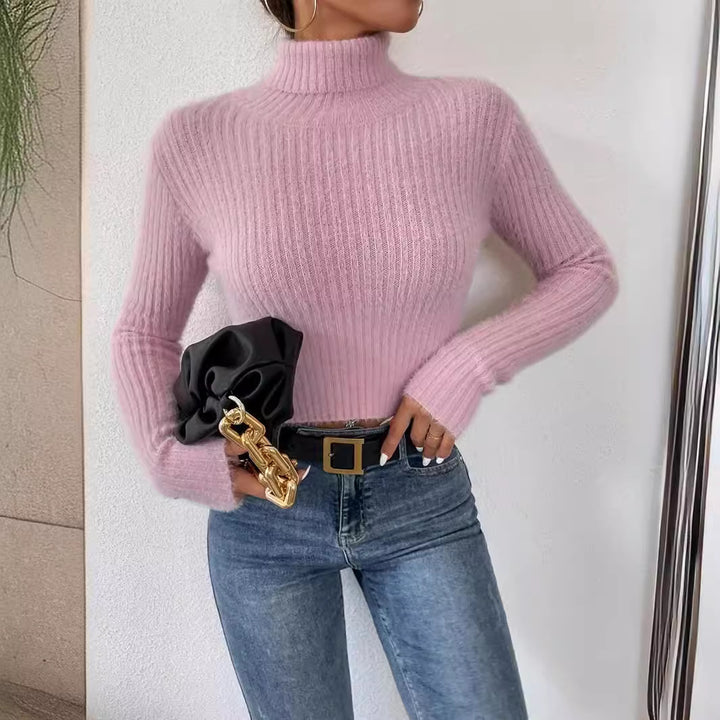 Damen Kurzer Rippstrick-Rollkragenpullover mit flauschiger Mohair‑Optik Drune