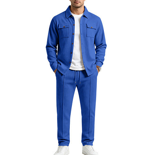 Herren Waffelstruktur Hemdjacke und Relaxhose Set Drune