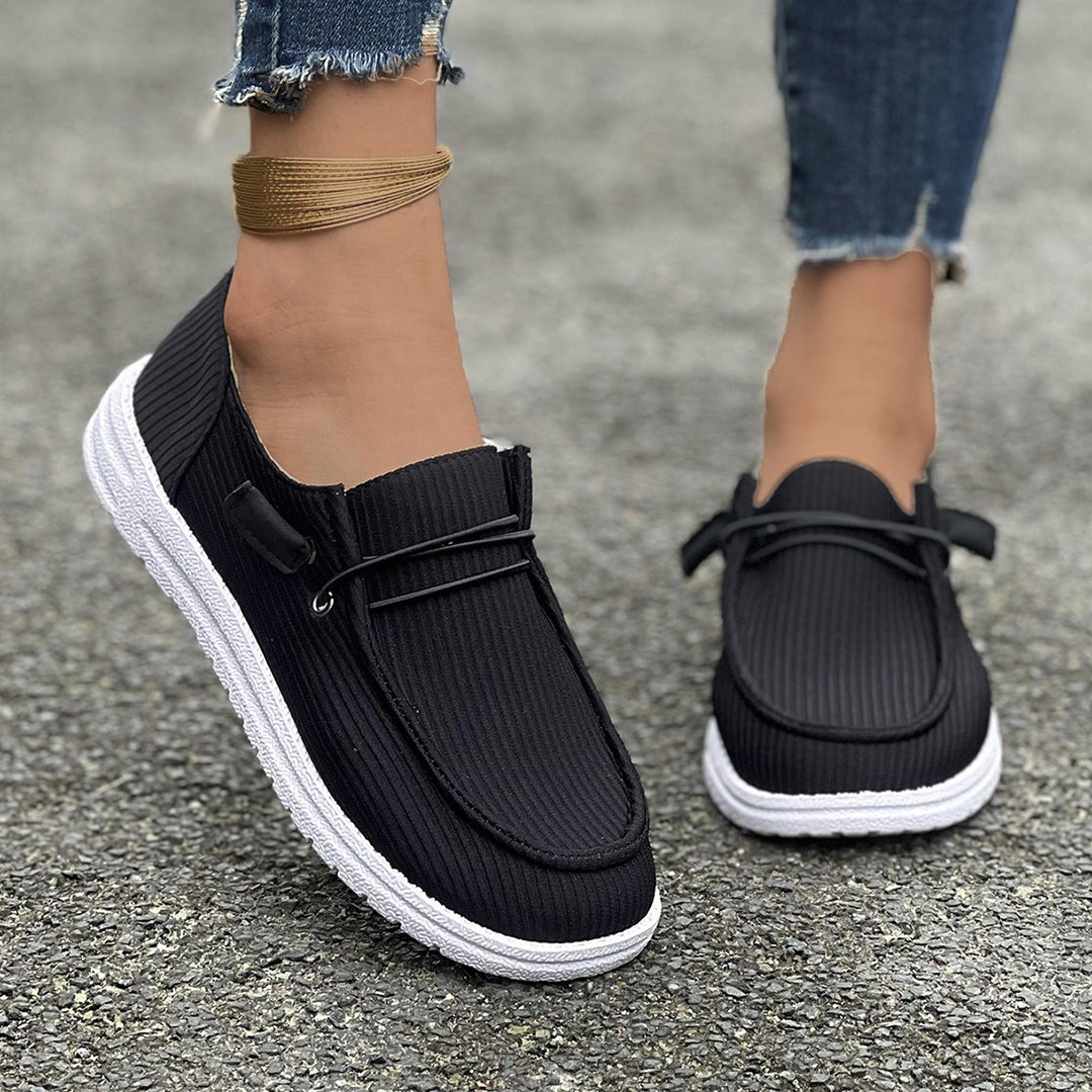 Damen nan lässige Slip-On Sneaker-Halbschuhe mit geripptem Textilobermaterial und elastischer Schnürung Drune