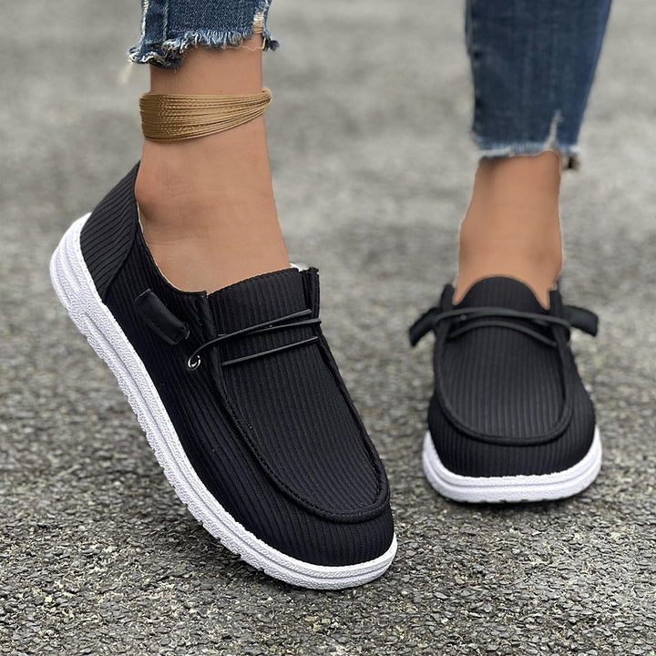 Damen nan lässige Slip-On Sneaker-Halbschuhe mit geripptem Textilobermaterial und elastischer Schnürung Drune