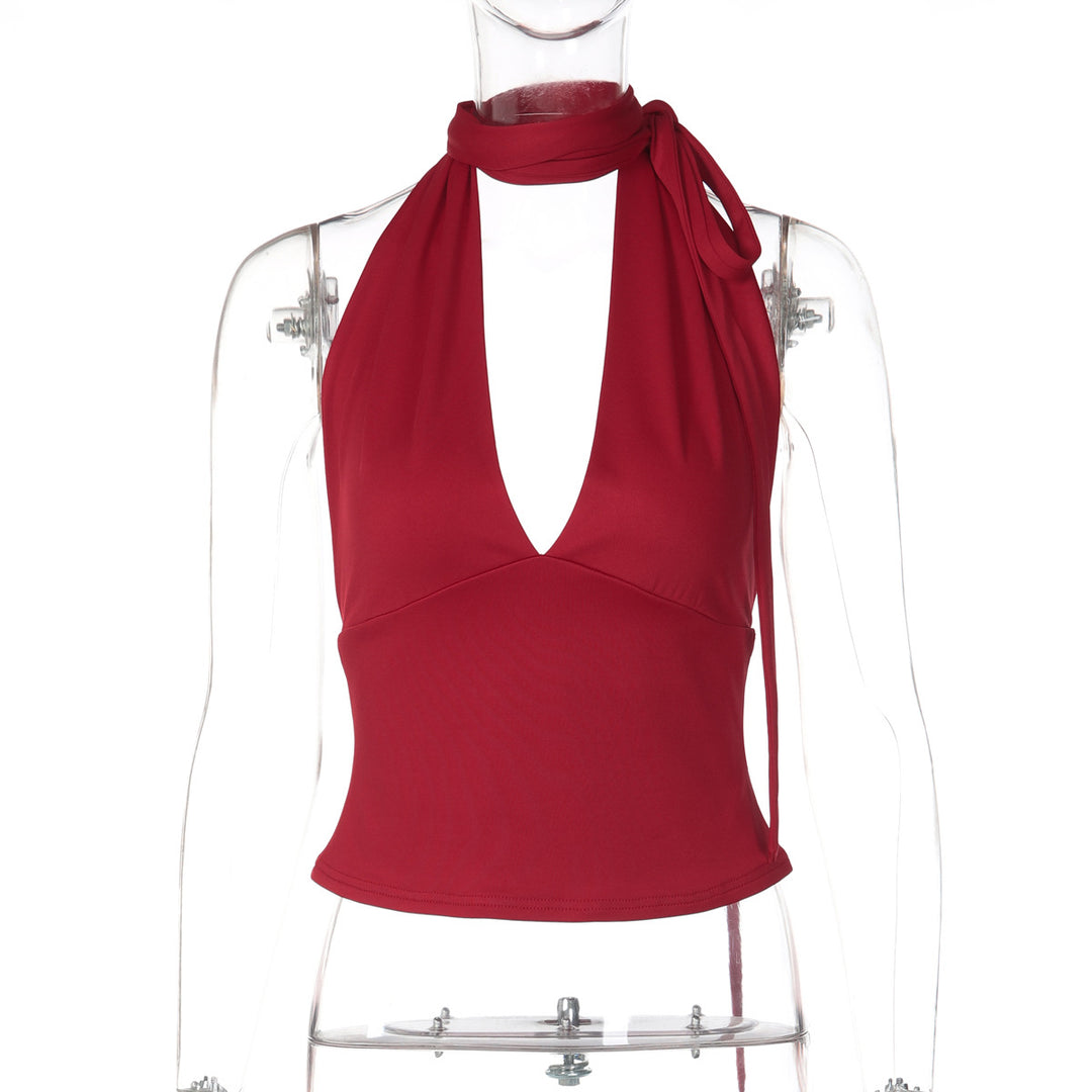 Damen Haltertop mit tiefem V-Ausschnitt und Schleifendetail Drune