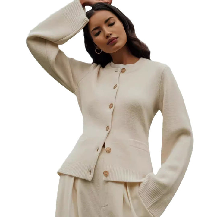Damen elegante Strickjacke mit Knopfdetails und praktischen Taschen Drune