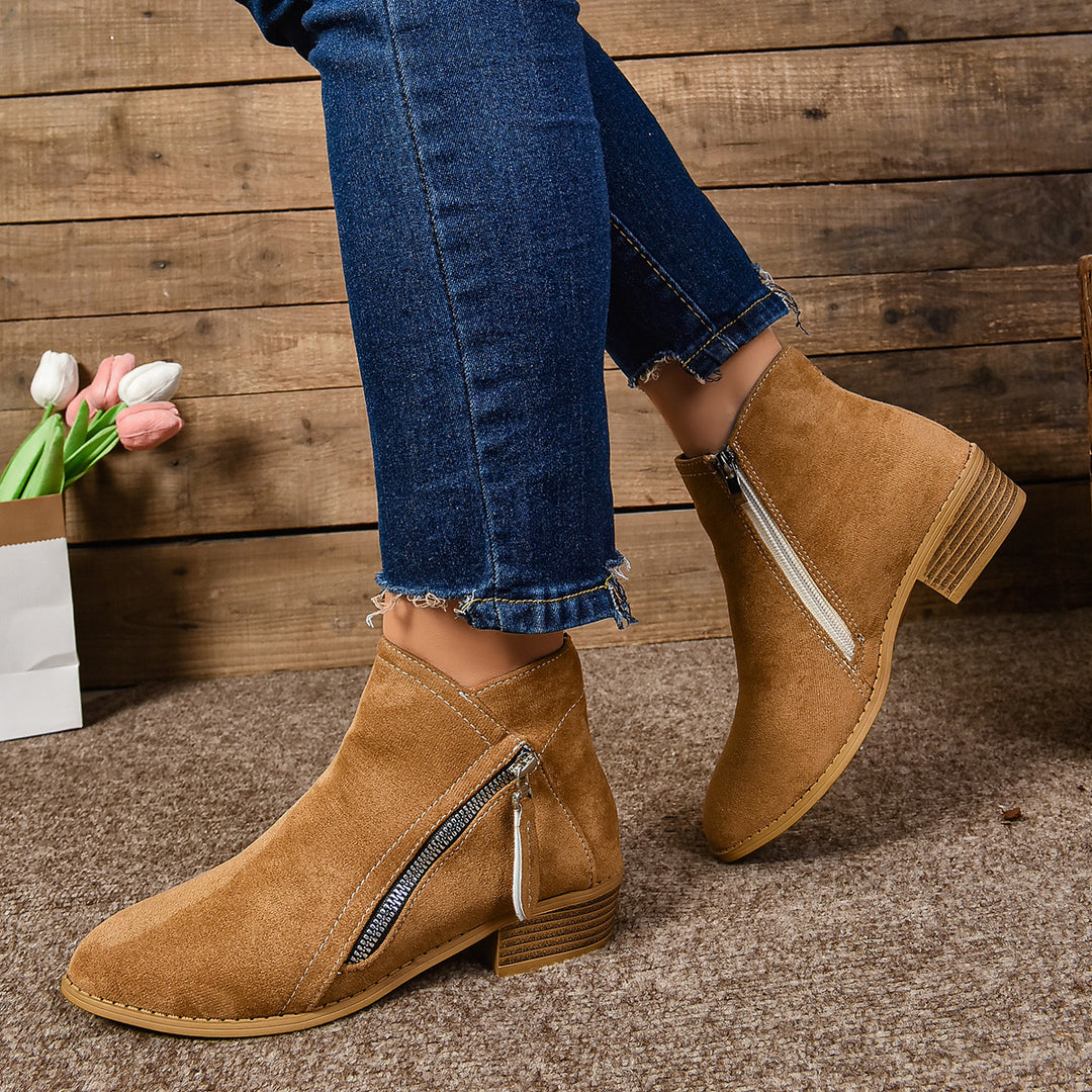 Damen Elegante Stiefeletten mit modischem Reißverschluss Drune