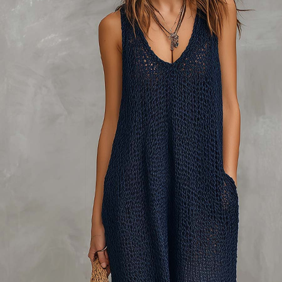 Damen Luftiges Sommerkleid mit seitlichen Taschen und tiefem Ausschnitt Drune