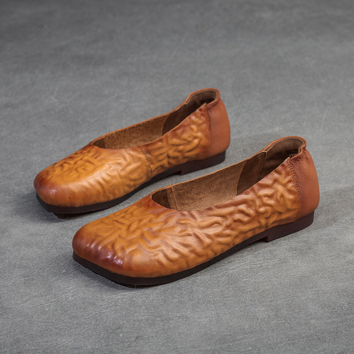 Damen Elegante und bequeme Ballerinas aus hochwertigem Leder mit floralem Cut-Out-Design Drune